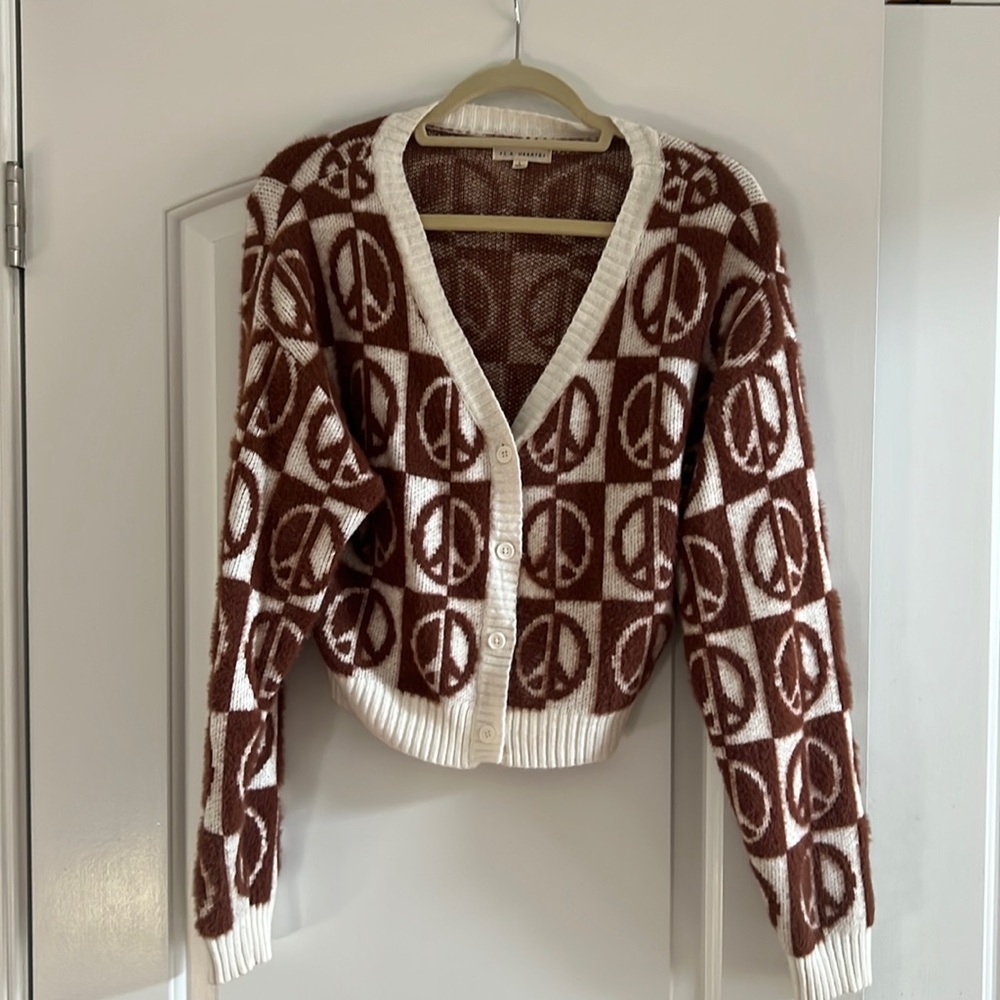 LA hearts peace sign cardigan